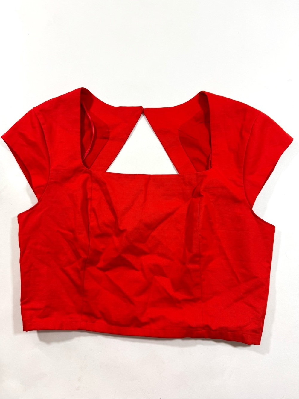New Ann Taylor Linen Blend Crop Top Red Cutout Back Smocked